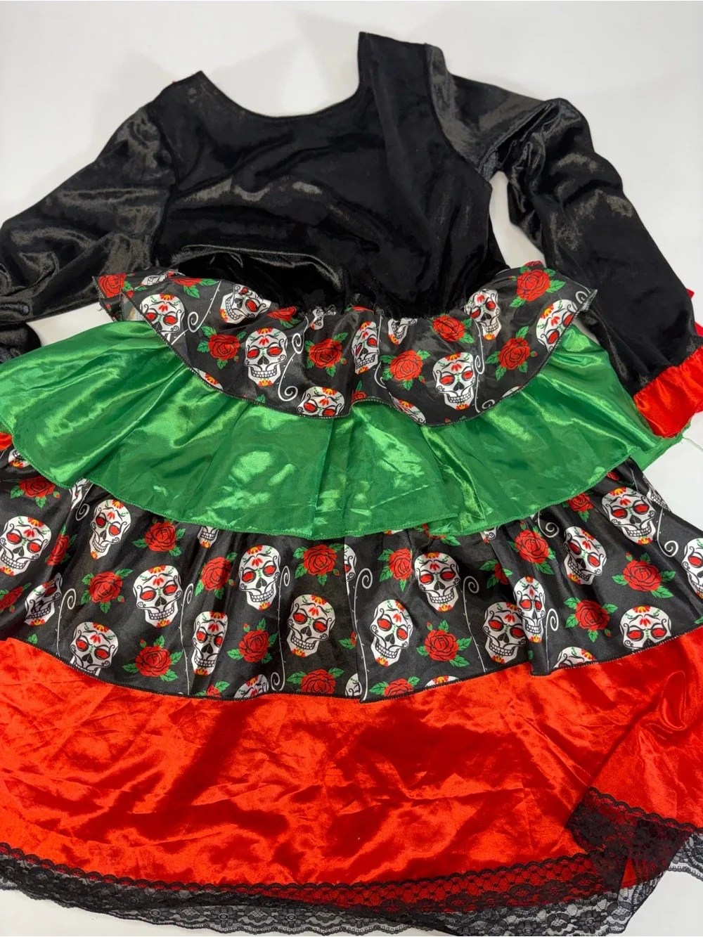 Relibeauty Day of the Dead Sugar Skull Costume Dress Kids Size 150 10 12